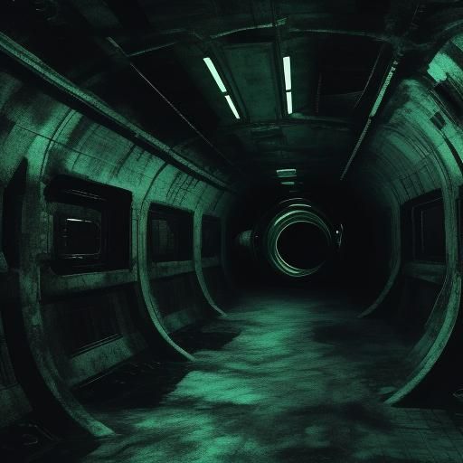 Grainy Underwater Research Center in VHS Sci-Fi Style