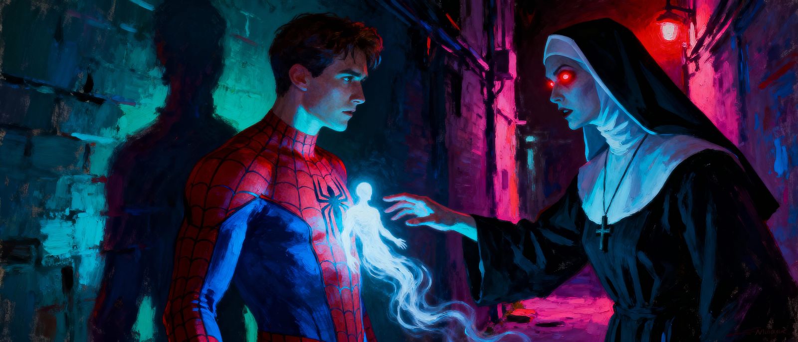 Spiderman Loses Soul to Demon Nun Valek in Blacklight Oil Pa...