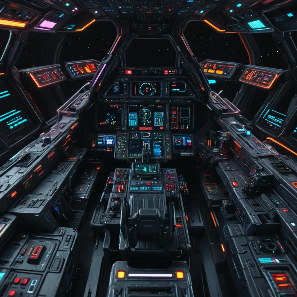 Futuristic Spaceship Cockpit with Neon Lights