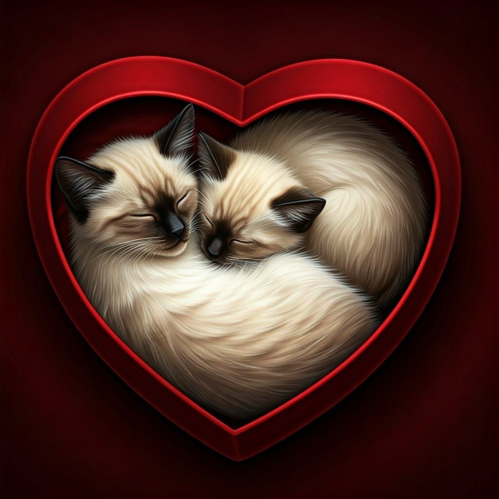 Sweet Siamese Kittens in Velvet Heart Box