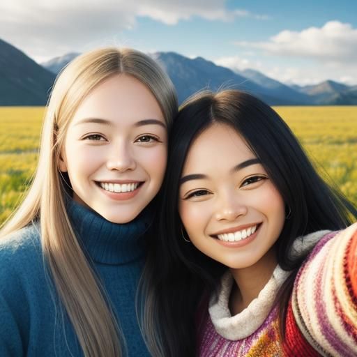 Smiling Faces in Beautiful Landscape