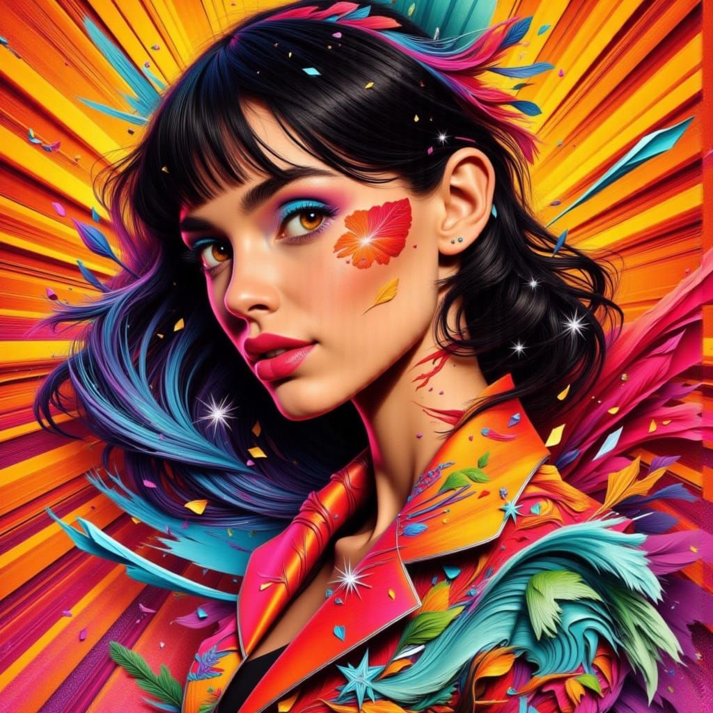 Surreal Pop Art Portrait of a Woman with a Haunting Smile