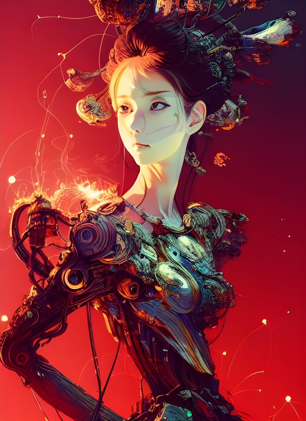 Fiery Princess Portrait in Watercolor Style