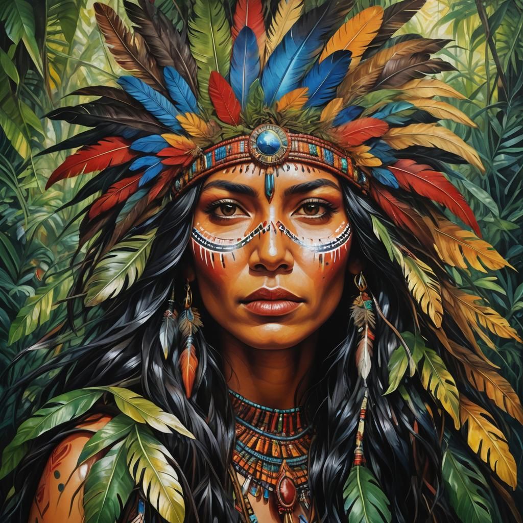 Bird Transformation: Shaman Woman in Oil Painting