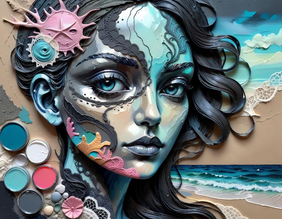 Textured Seascape Collage in Mixed Media Style