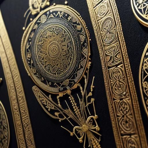 Intricate Textile Art with Gold and Silver Threads