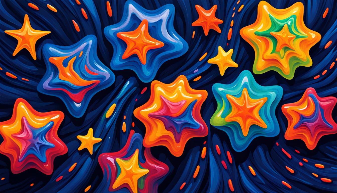Vivid Impasto Painting of Spinning Jelly Stars
