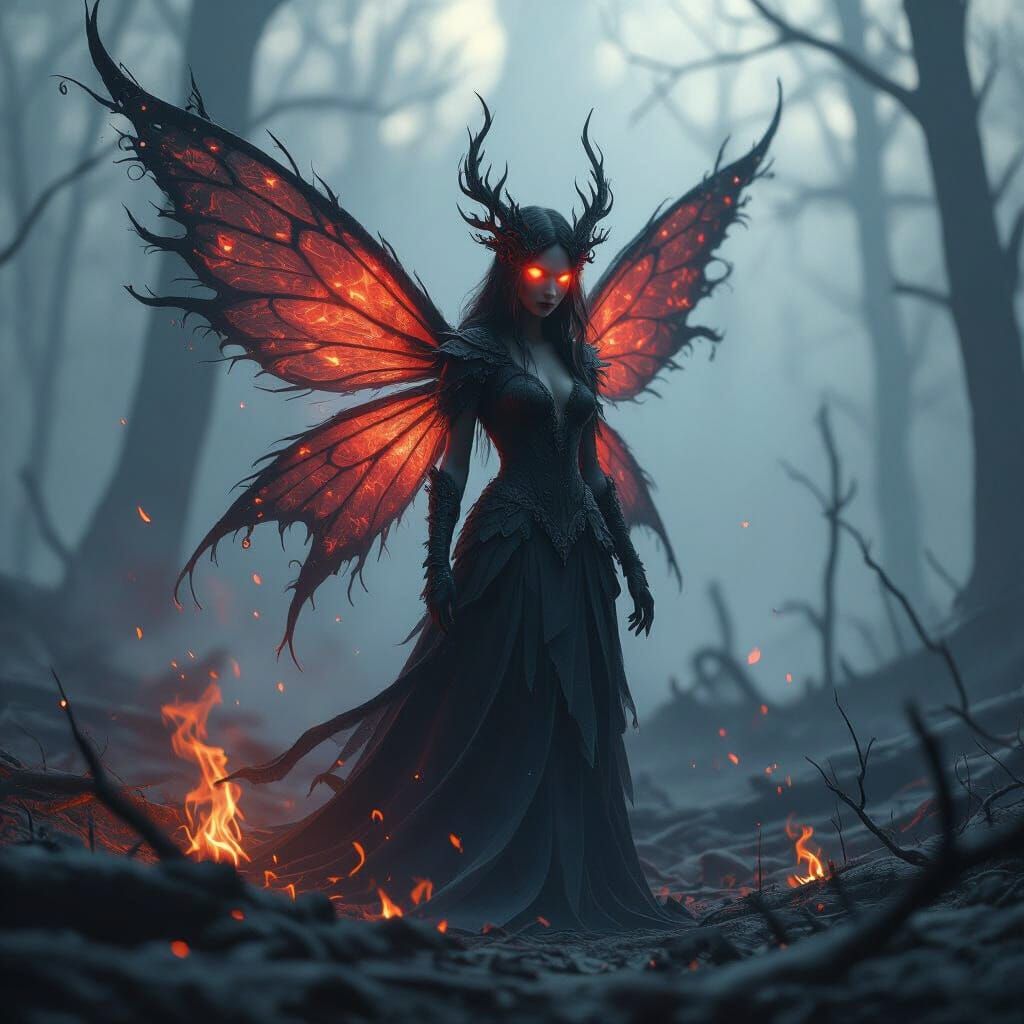 Ember Winged Ash Fairy in Charred Forest