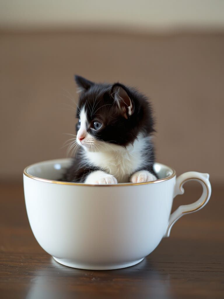 Adorable Kitten in Porcelain Cup