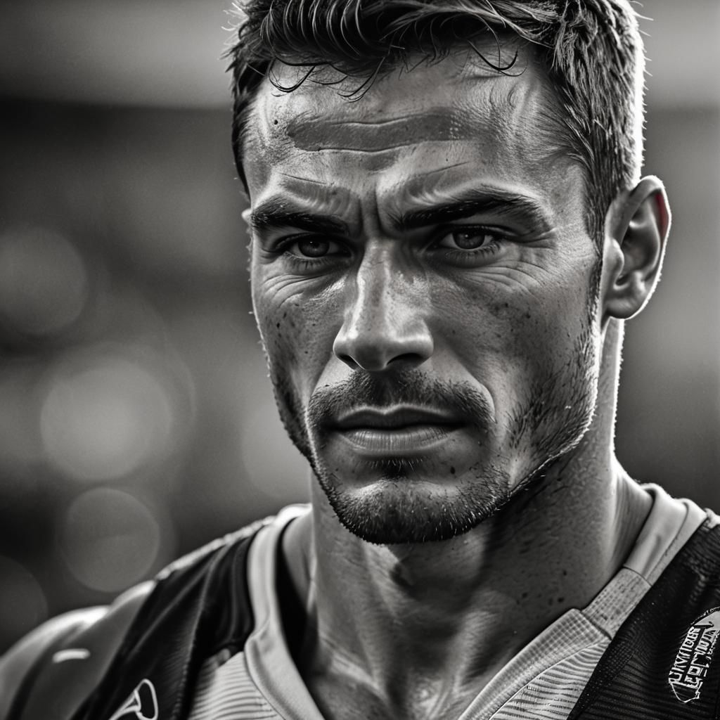 Champion's Jawline: High-Contrast Black and White Portrait