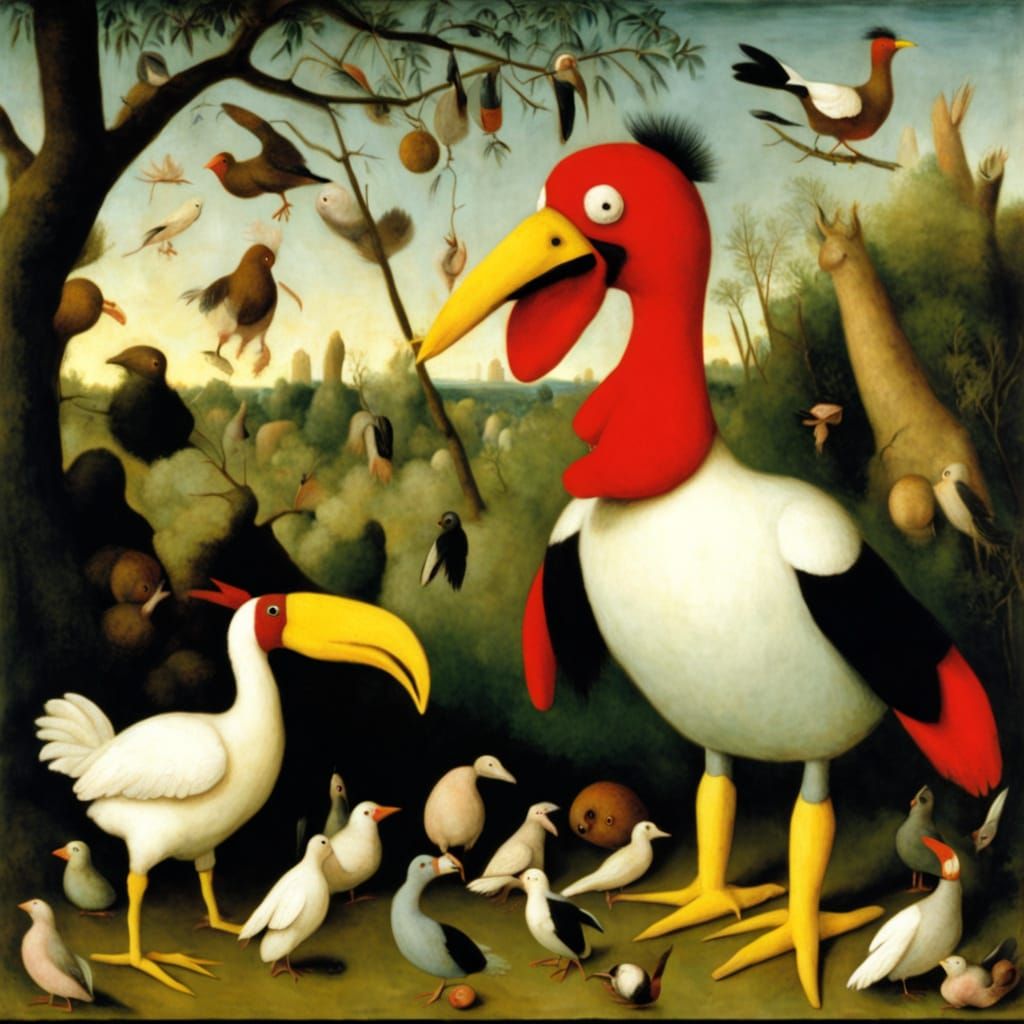 Angry Dodo Bird as Evil Stuffed Animal in Bosch Style