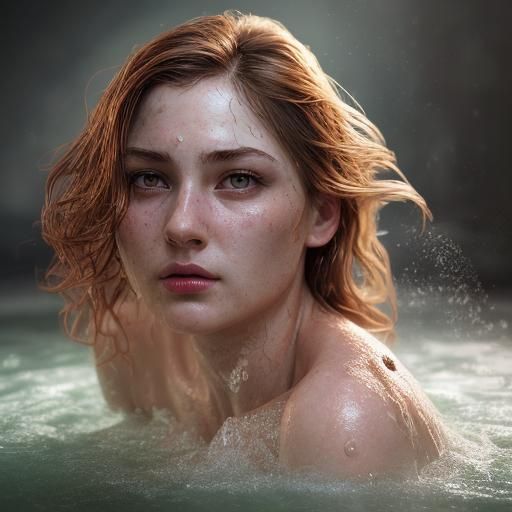 Hyperrealistic Woman Bathing: Splash Art Concept