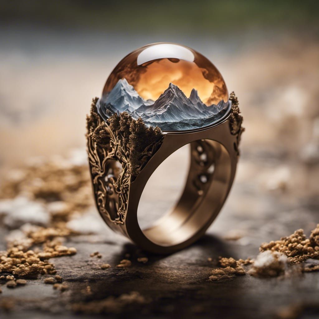 Macro Resin Ring with Detailed Mountainscape