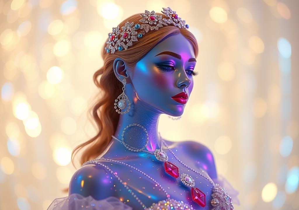 Translucent Glass Lady in Vaporwave Rococo Garden