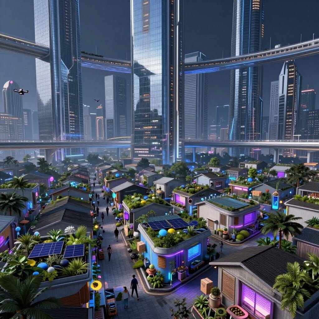 Futuristic Jakarta 7000: Neon Nights & Sky Bridges