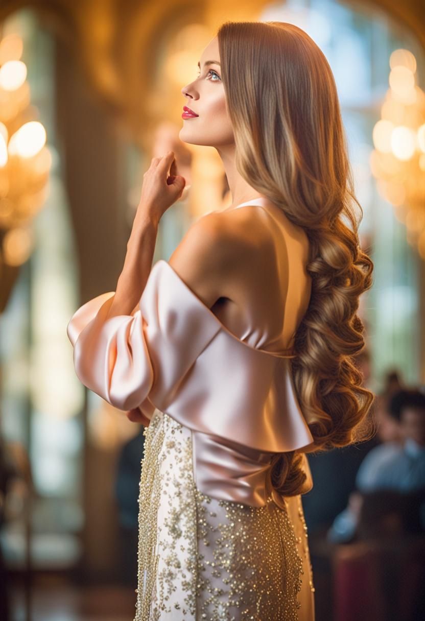 Elegant Woman in Evening Gown at Gala