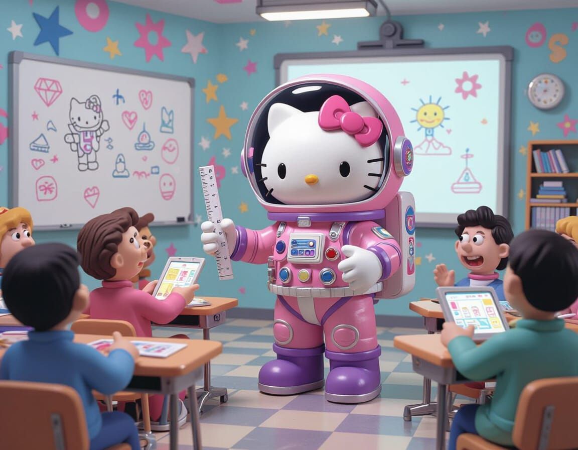 Hello Kitty Astronaut Teacher in Graffiti Style