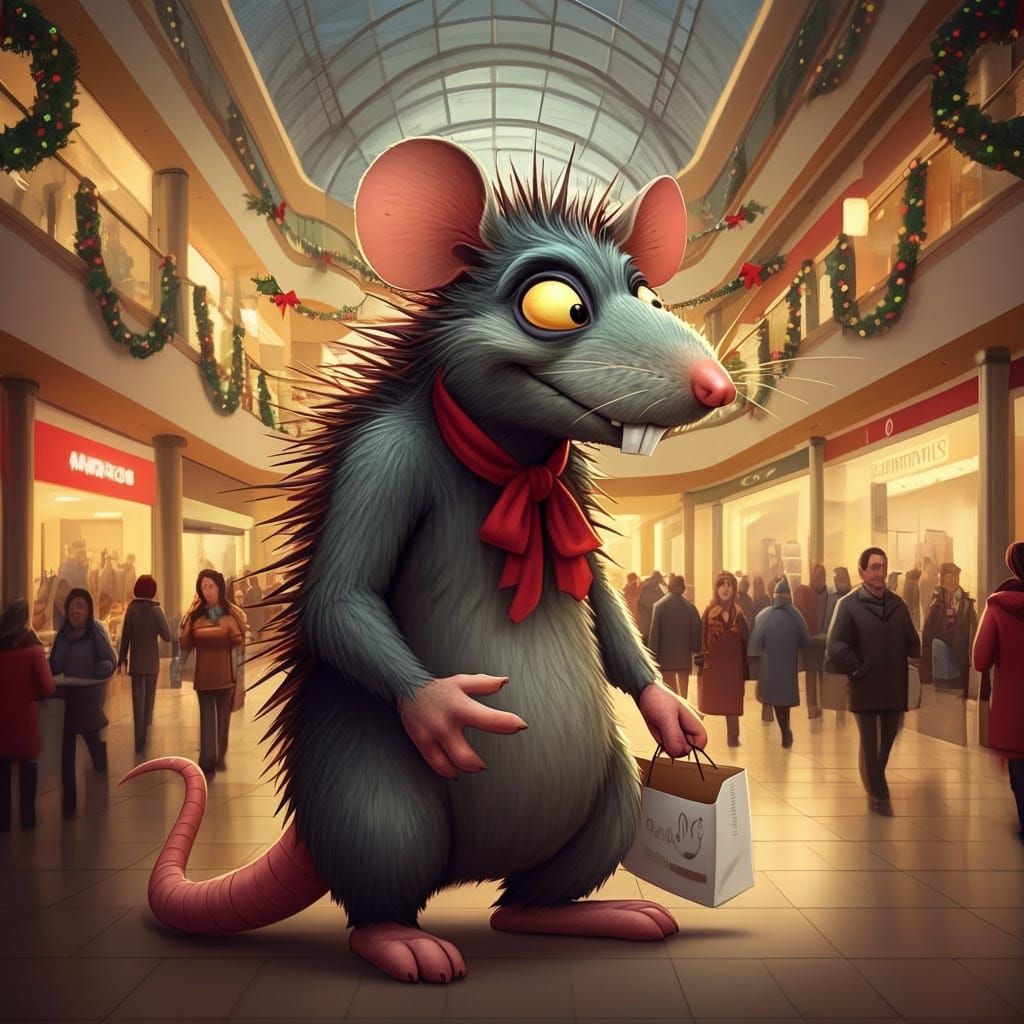 Festive Ratfink at a Busy Shopping Mall