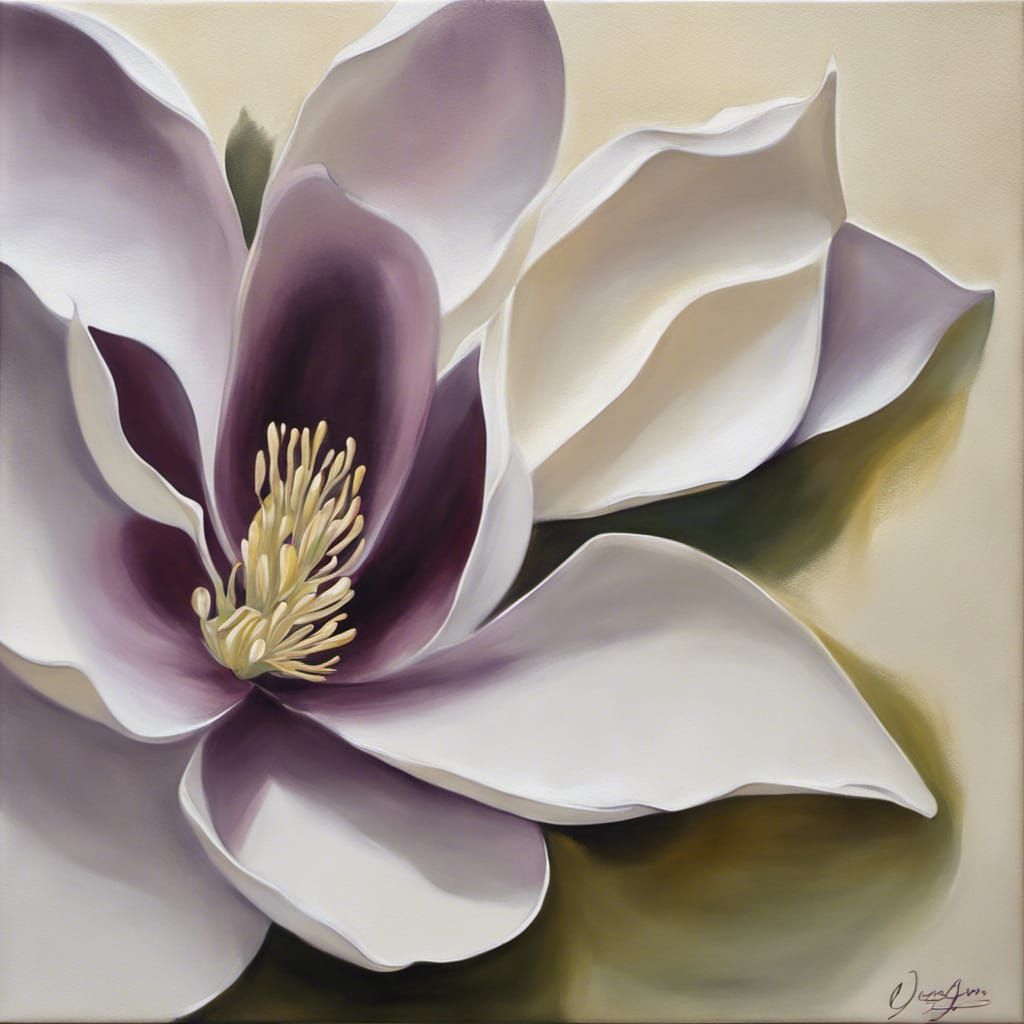 Magnolia Flowers in Vase: Oil Painting in O'Keefe Style