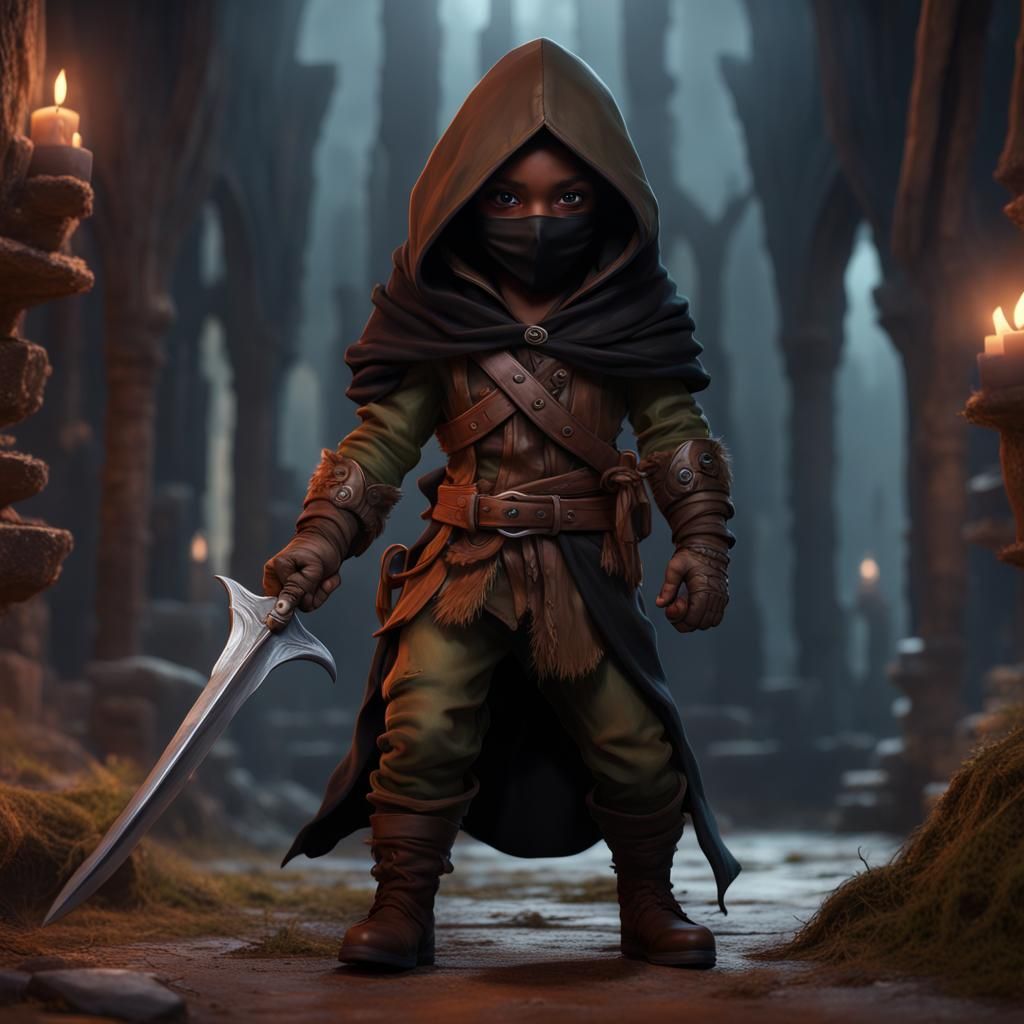 Halfling Rogue in Detailed Matte Painting Style