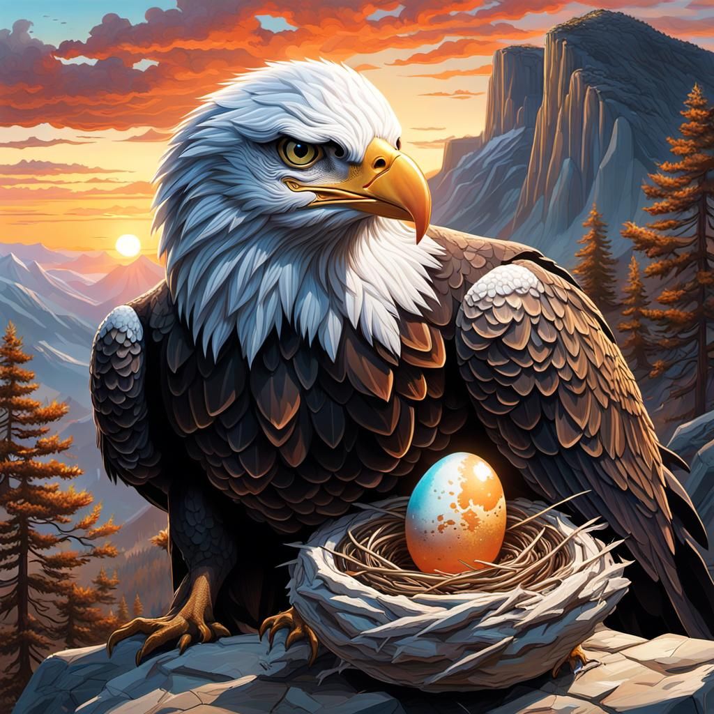 A newly hatching eagle egg 🥚 in a nest on high cliff in mou...