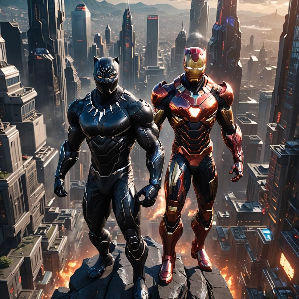 Epic 3D Videogame Characters in Futuristic Cityscape