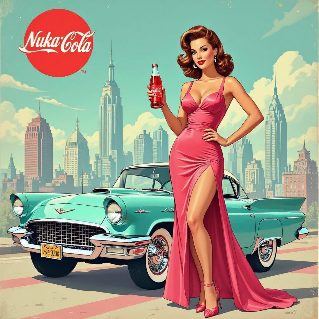 Fallout 4 Pin-Up Art: Retro-Futuristic Woman with Corvega Ca...