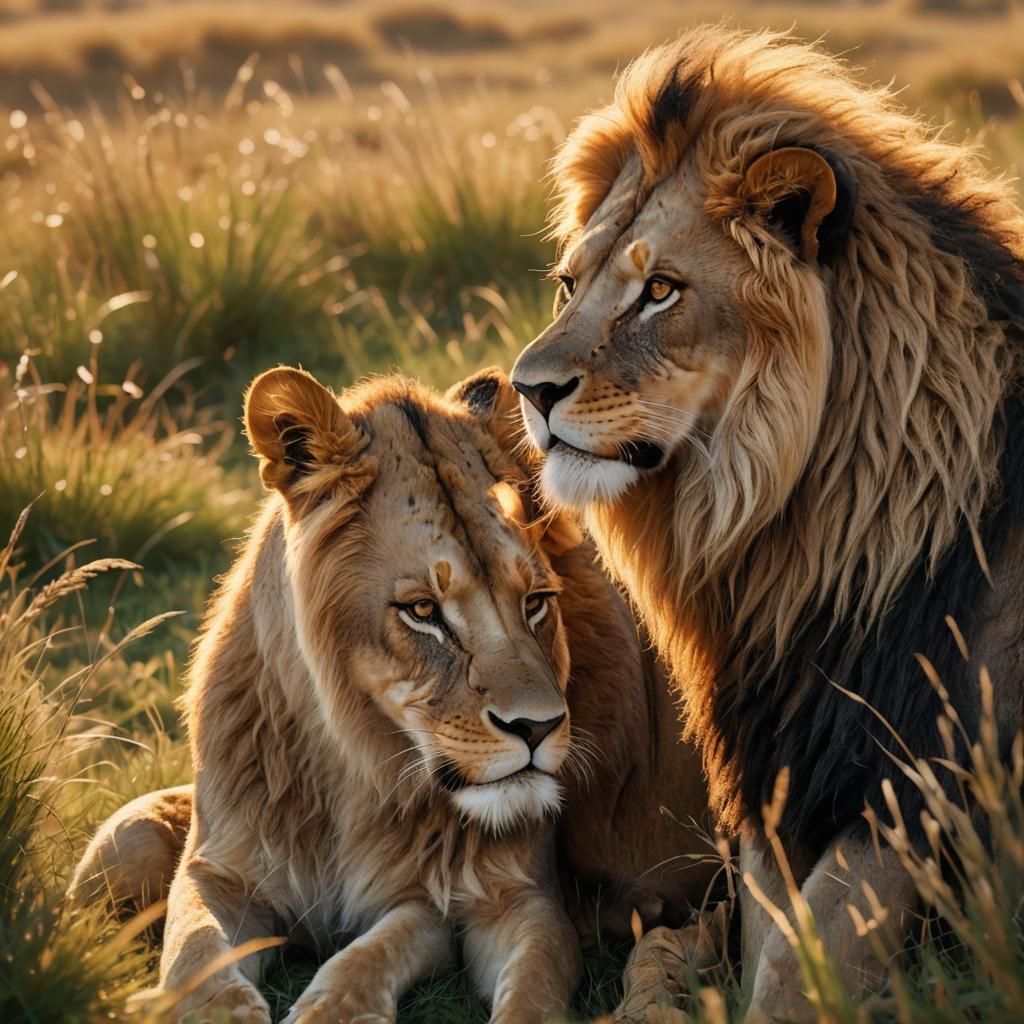 Loving Lions Embrace in Pixar 3D Animation