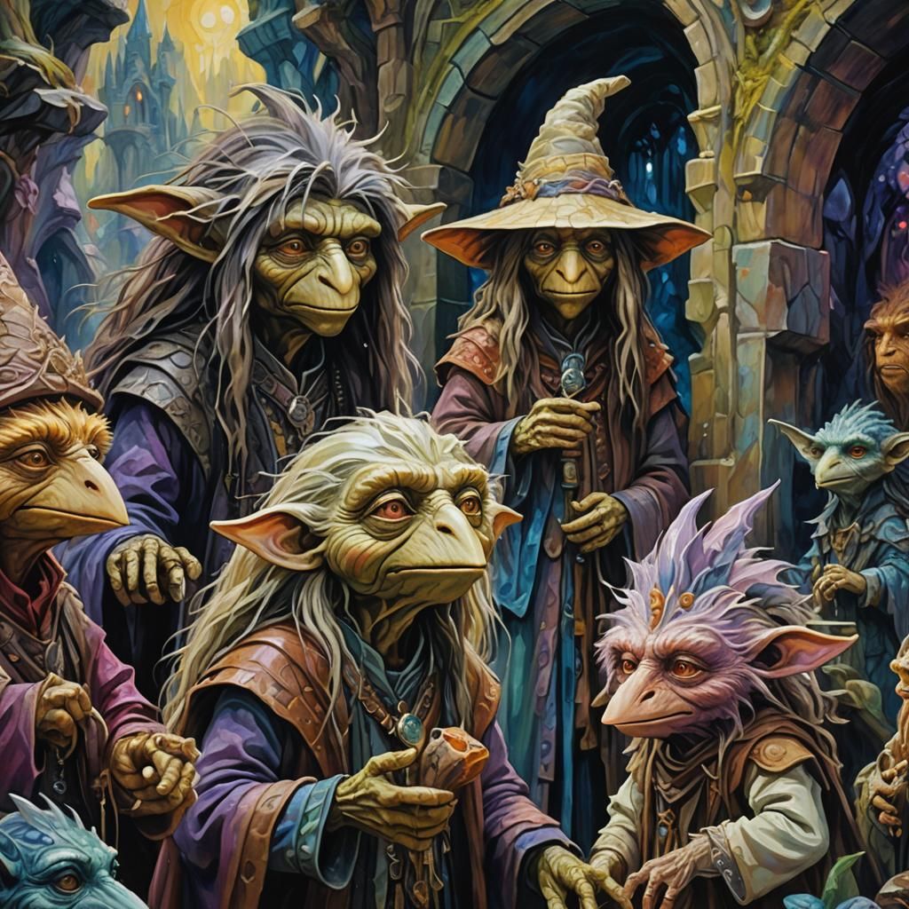 Mystical Characters in Fantastical Landscape as Impasto Pain...