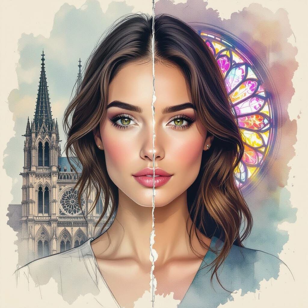 Woman's Portrait: Pencil Sketch Meets Hyper-Realistic Photo