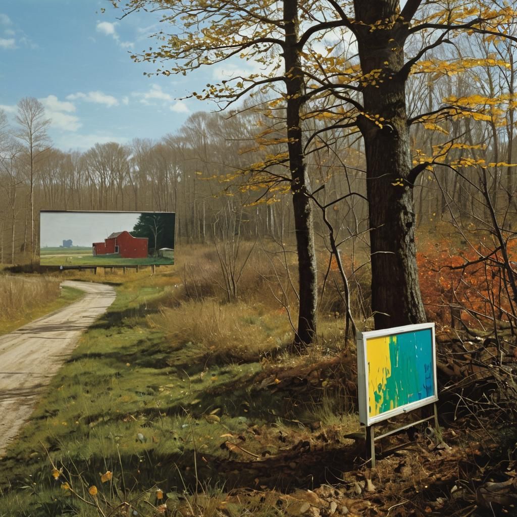 Muted Landscape with Billboard in Foreground