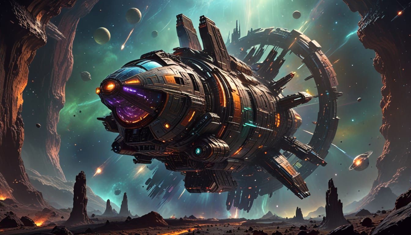 Spaceship Soaring Through Space: Sci-Fi Concept Art