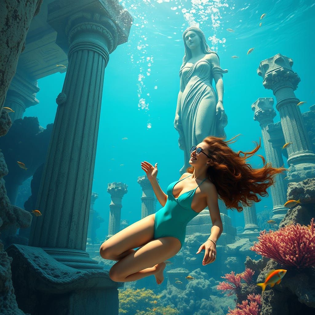 Futuristic Diver Discovers Ancient Underwater City