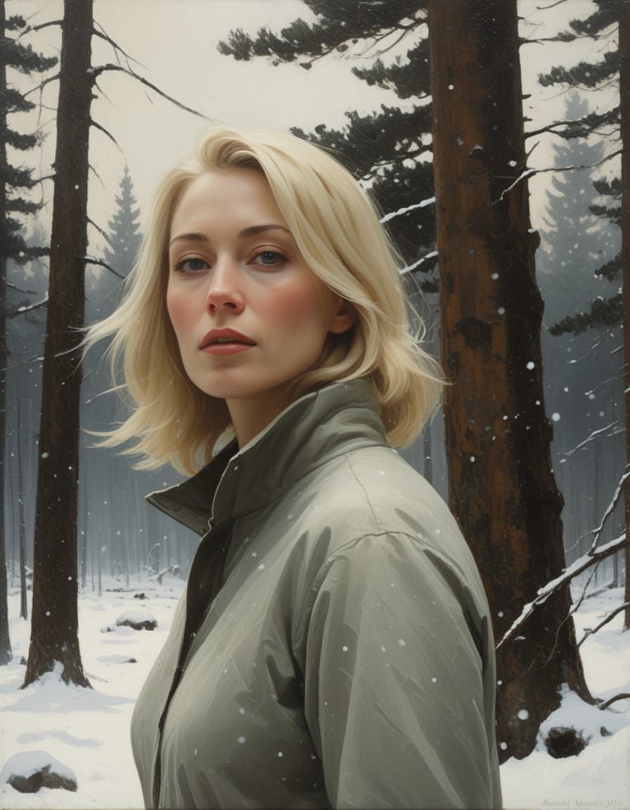 Serene Winter Forest Cabin in Falling Snow