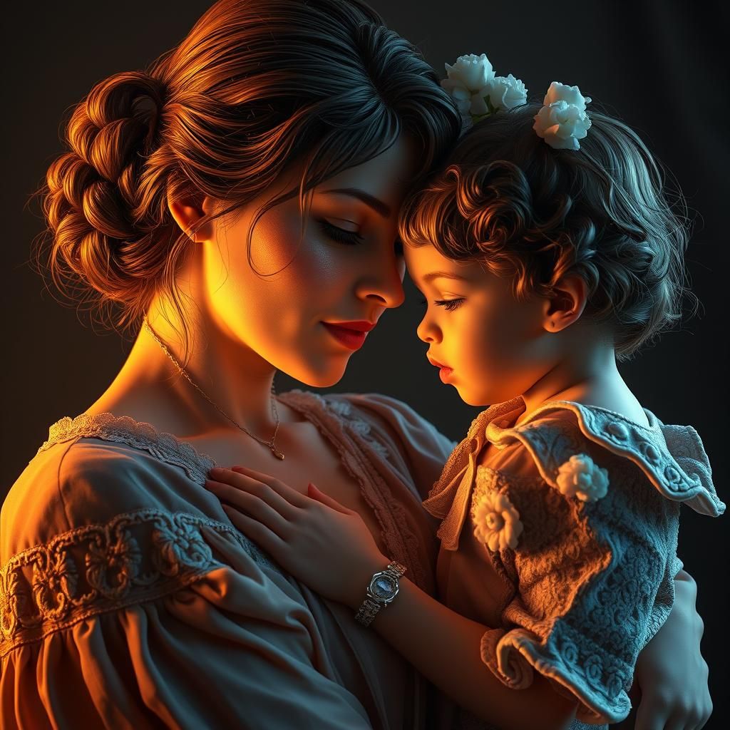 Mother and Child Portrait in Art Nouveau Style