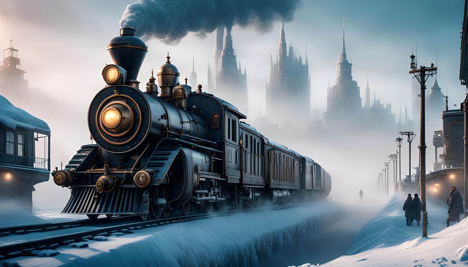 Steampunk City Train in Frozen Wasteland