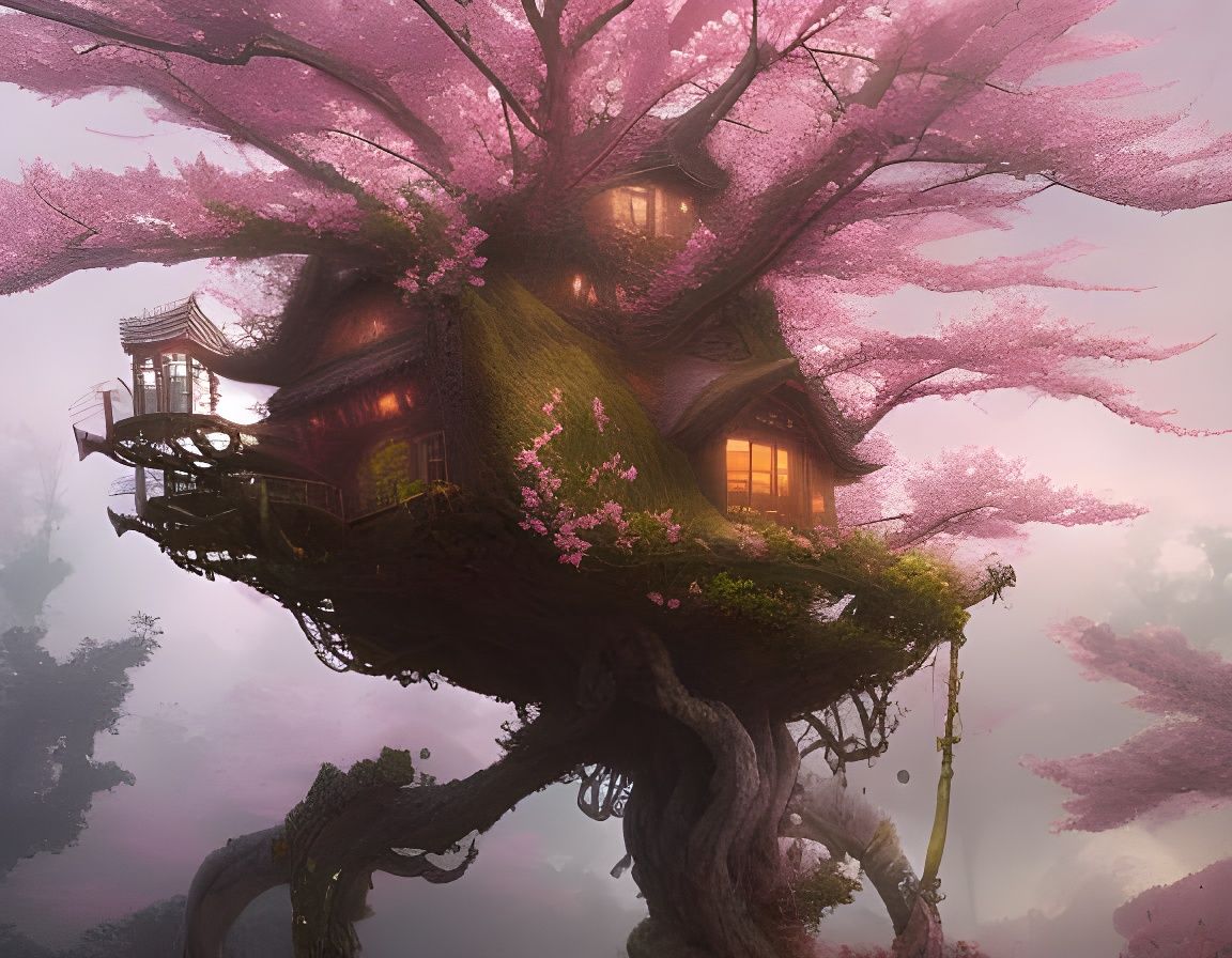 Floating Island Treehouse Digital Painting