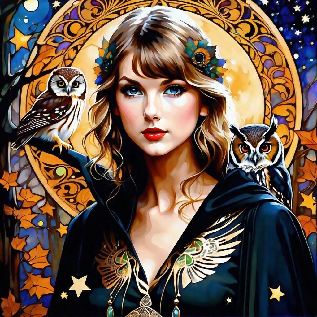 Taylor Swift in Mystical Forest: Art Nouveau Style