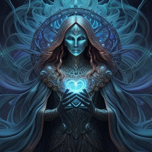 Goddess with Copper Crystals in Surreal Digital Art