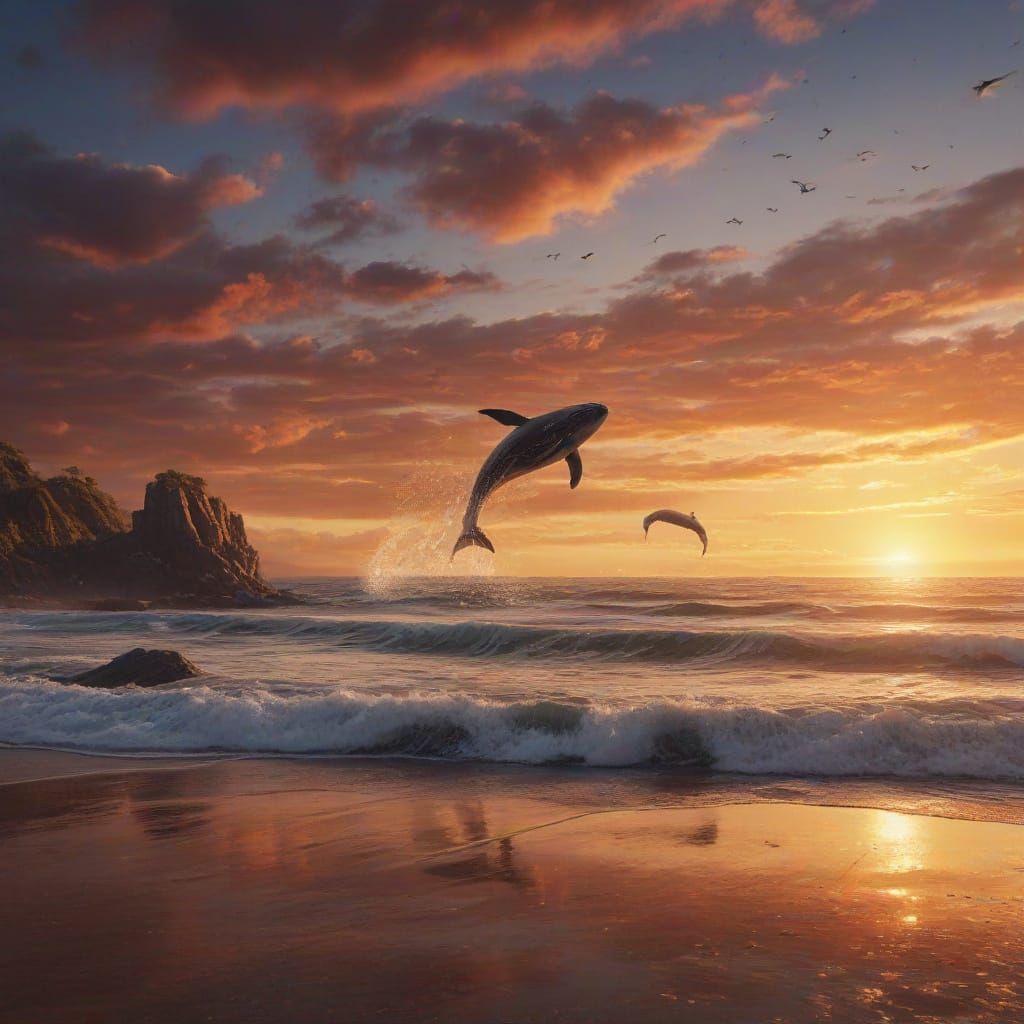 Surreal Beachside Haven with Epic Sunset and Jumping Whales