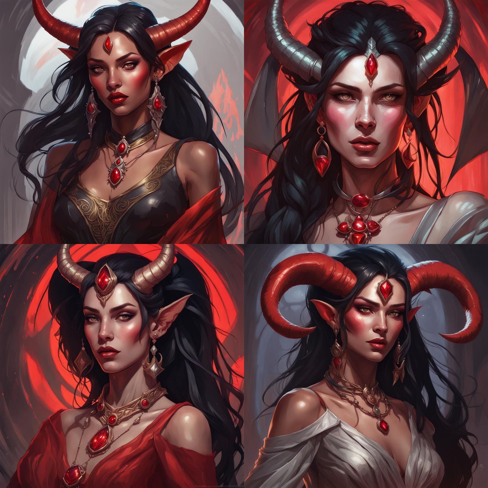 Elegant Tiefling Portrait in Hyperdetailed Style