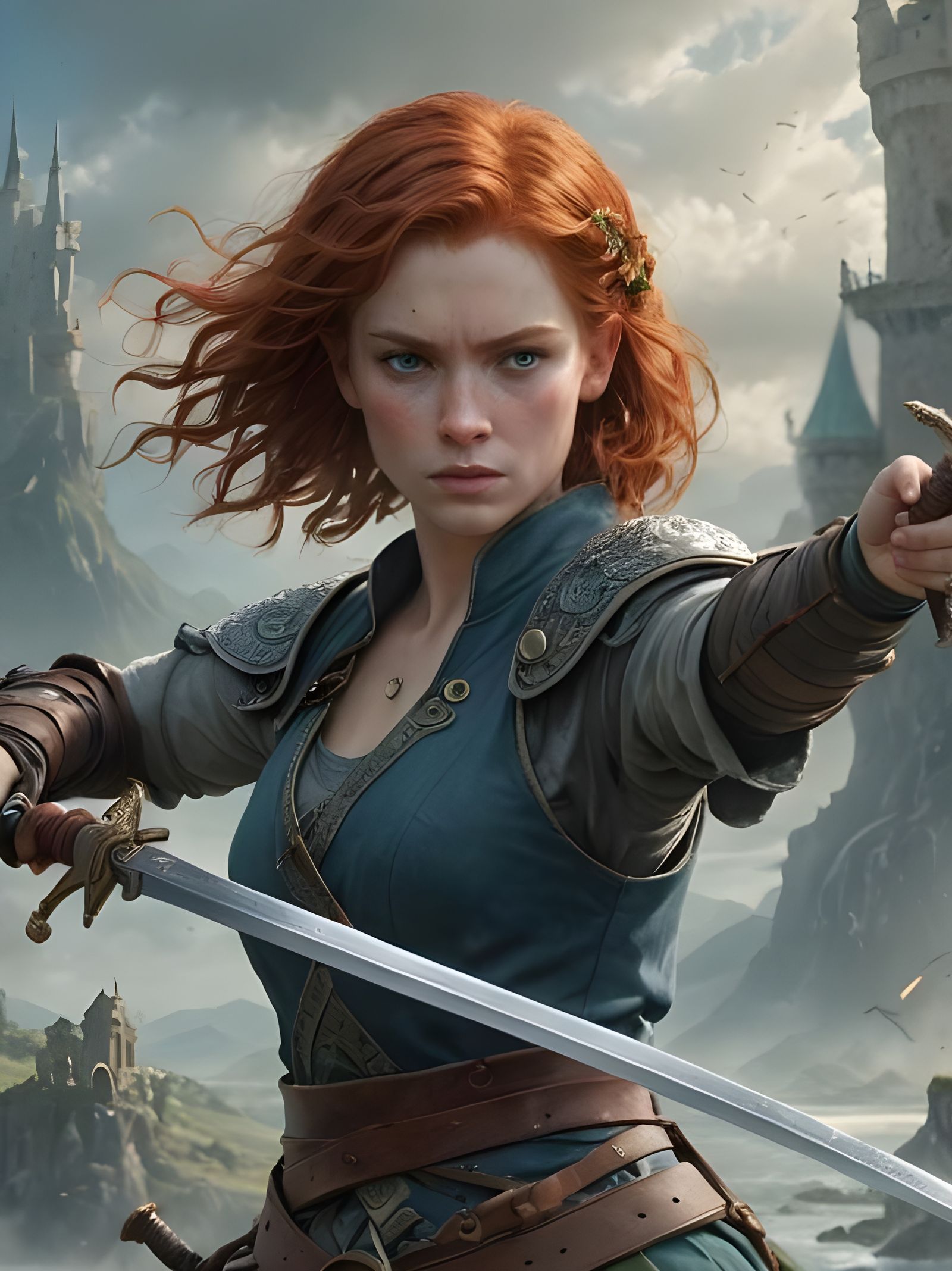 Confident Female Swords Bard with Red Hair