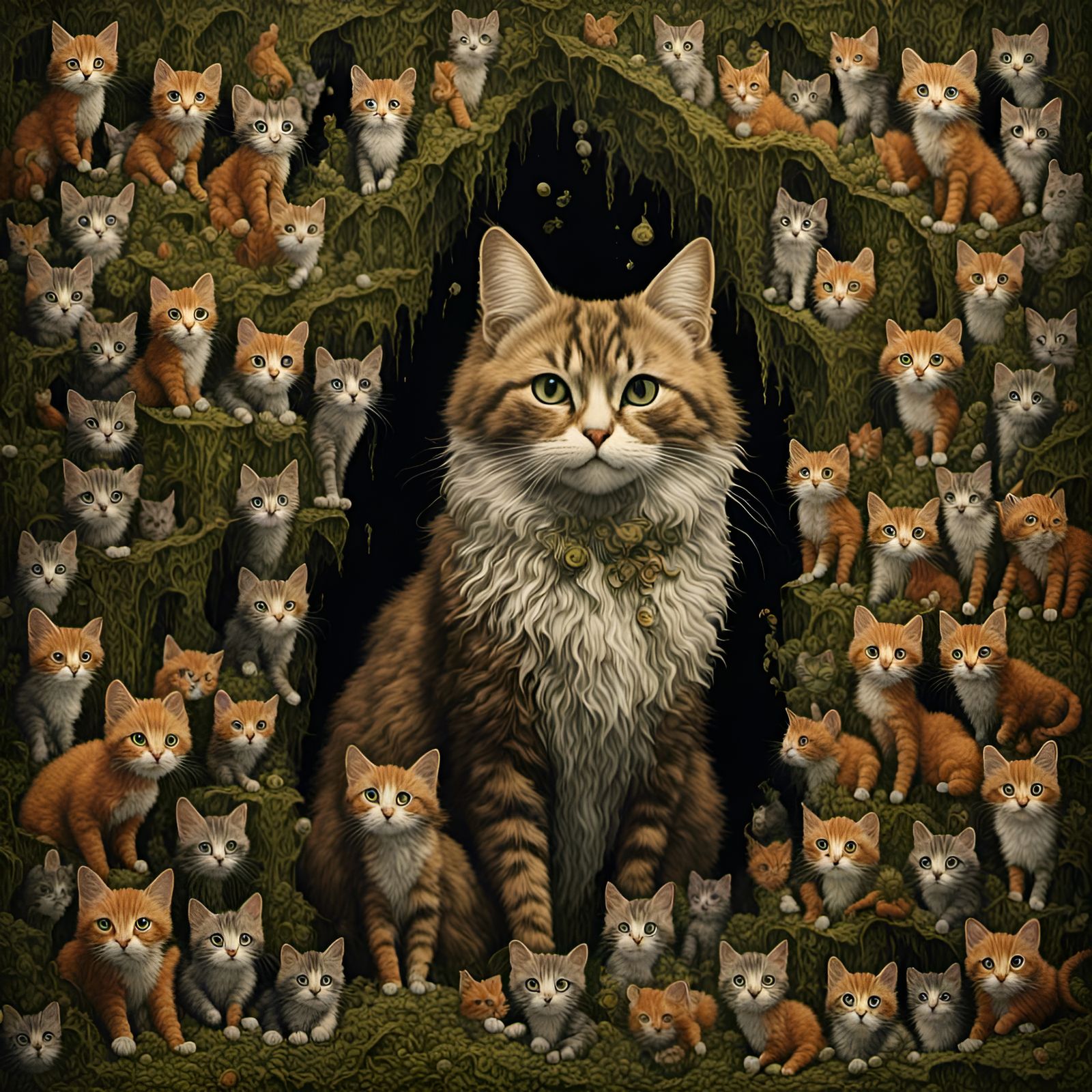 Psychedelic Kitten Diorama in Surreal Style