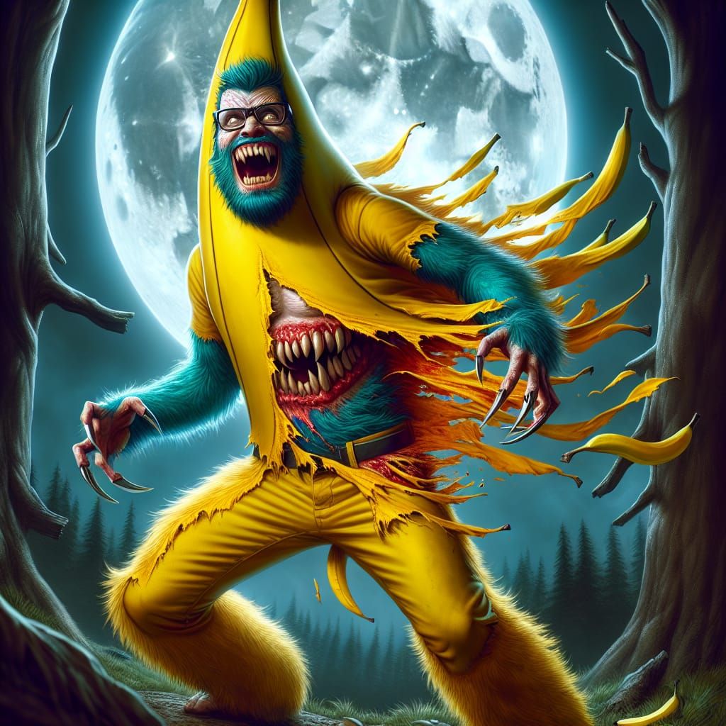Banana Man's Werewolf Transformation in Dark Forest