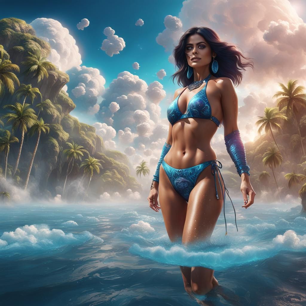 Magical Brunette in Cloud Bikini: Fantasy Art