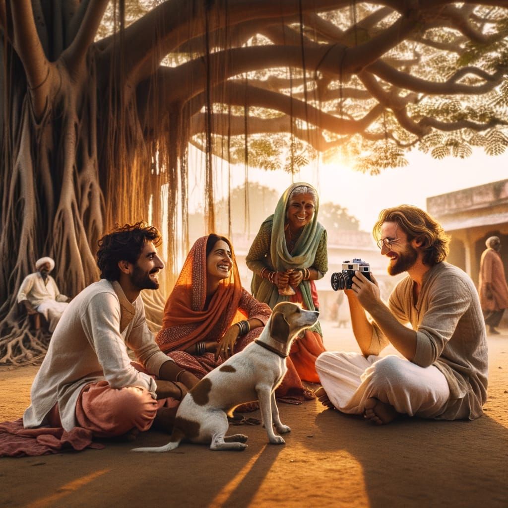 Friends Enjoying a Sunset Moment in India