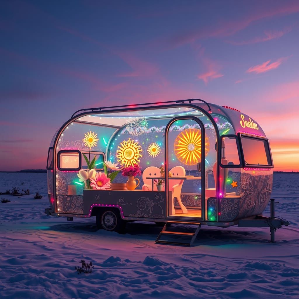 Whimsical Cosmic Caravan Glows Under Starry Twilight