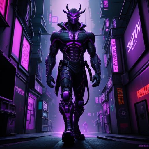 Purple Dragon in Cyberpunk Electric Avenue City