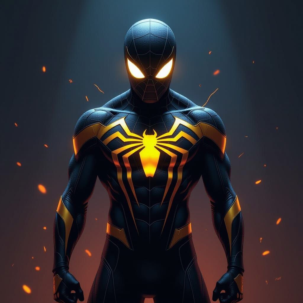 Black Spider-Man Suit with Glowing Yellow Eyes