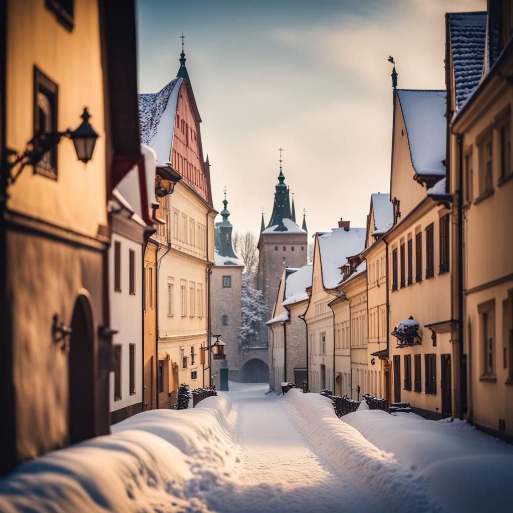 Snowy Czech Medieval City: Professional Photography